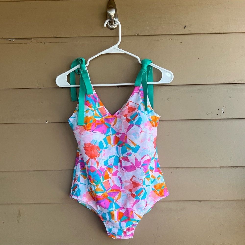 Posh Peanut Ozzy Abstract Print One-Piece Swimsuit - Turquoise - Size Large NWT